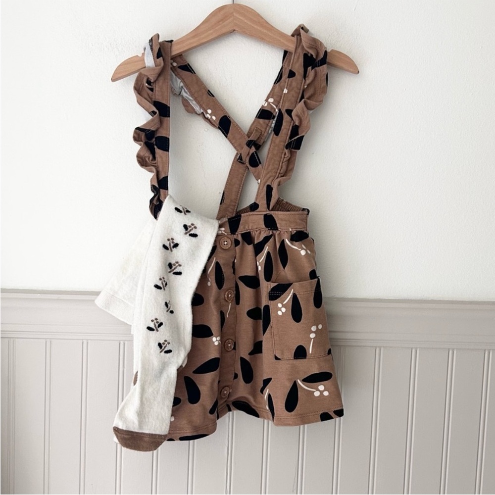 Wonder Nation Tan and Black Patterned Dress with Thick Tights Girls 3T